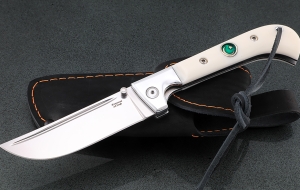 Нож складной Пчак сталь Х12МФ рукоять акрил белый мусульманский значок Нож складной Пчак сталь Х12МФ рукоять акрил белый мусульманский значок