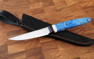 Нож Джур М390 рукоять G10 черная, рог лося, карельская береза синяя