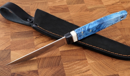 Нож Джур М390 рукоять G10 черная, рог лося, карельская береза синяя Нож Джур М390 рукоять G10 черная, рог лося, карельская береза синяя