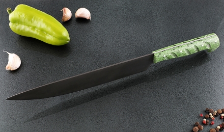 Кухонный нож Шеф №1 сталь Х12МФ, рукоять зеленый акрил Кухонный нож Шеф №1 сталь Х12МФ, рукоять зеленый акрил