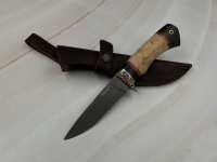 Нож Клык Булат, рукоять мельхиор черный граб карельская береза янтарь  (распродажа) 