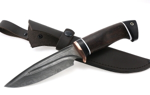 Нож Походный сталь дамаск-долы, рукоять черный граб венге