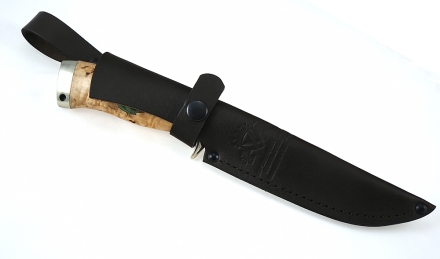 Нож Рыболов-2 сталь дамаск-камень, рукоять карельская береза со вставкой