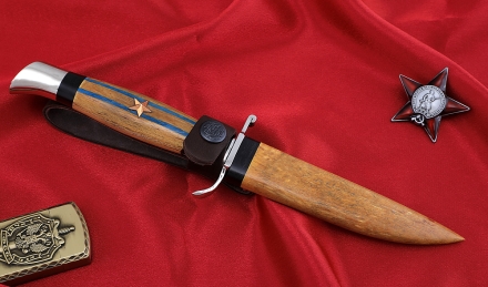 Нож финка НКВД, сталь S390, рукоять и ножны карельская береза черный граб, мельхиор Нож финка НКВД, сталь S390, рукоять и ножны карельская береза черный граб, мельхиор