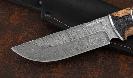 Нож Универсал сталь дамаск, рукоять карельская береза резная Нож Универсал сталь дамаск, рукоять карельская береза резная