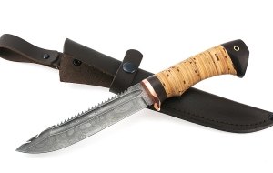 Нож Рыболов-4 сталь дамаск-долы, рукоять береста Нож Рыболов-4 сталь дамаск-долы, рукоять береста