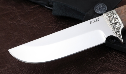 Нож Универсал сталь ELMAX , рукоять карельская береза коричневая,мельхиор Нож Универсал сталь ELMAX , рукоять карельская береза коричневая,мельхиор