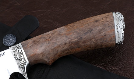 Нож Универсал сталь ELMAX , рукоять карельская береза коричневая,мельхиор Нож Универсал сталь ELMAX , рукоять карельская береза коричневая,мельхиор