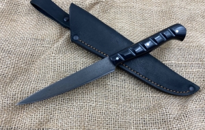 Кухонный нож №7 цельнометаллический сталь х12мф, накладки акрил черный (распродажа) 