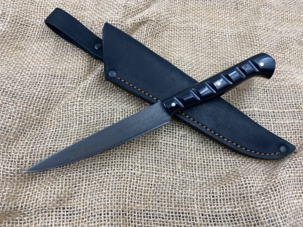 Кухонный нож №7 цельнометаллический сталь х12мф, накладки акрил черный (распродажа) 