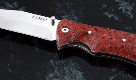 Складной нож Дельфин, сталь Elmax, рукоять накладки акрил красный