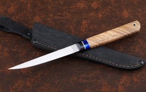 Нож Учар 95Х18 рукоять G10 черная, акрил синий, зебрано