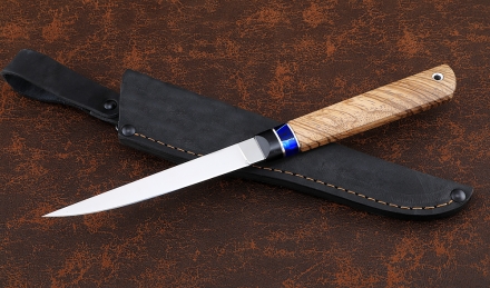 Нож Учар 95Х18 рукоять G10 черная, акрил синий, зебрано