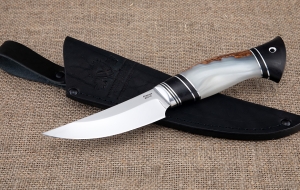Нож Енисей сталь 95Х18 рукоять карельская береза акрил белый черный граб