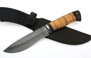 Нож Сибиряк сталь дамаск рукоять береста Нож Сибиряк сталь дамаск рукоять береста