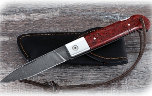 Складной нож Стриж, сталь дамаск, рукоять накладки акрил красный с дюралью Складной нож Стриж, сталь дамаск, рукоять накладки акрил красный с дюралью