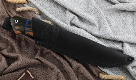 Нож Крот-2 сталь Х12МФ, рукоять рог лося карельская береза акрил