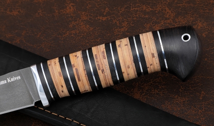 Нож Ягуар сталь Х12МФ, рукоять береста черный граб (зебра)