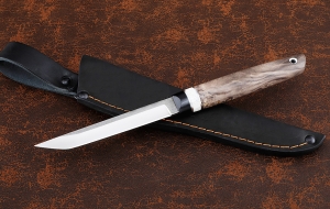 Нож Сойка 95Х18 рукоять G10 черная, рог лося, карельская береза коричневая