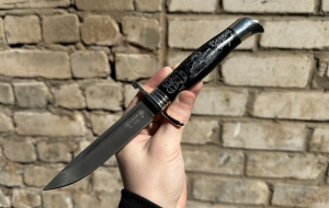 Нож Финка НКВД к 9 мая  сталь х12мф рукоять акрил черный со скримшоу 