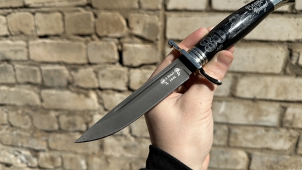 Нож Финка НКВД к 9 мая  сталь х12мф рукоять акрил черный со скримшоу 