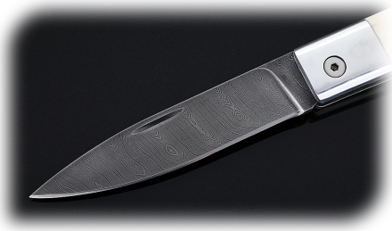 Складной нож Стриж, сталь дамаск, рукоять накладки акрил белый с дюралью