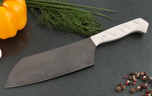 Кухонный нож Шеф №2 сталь Х12МФ, рукоять белый акрил Кухонный нож Шеф №2 сталь Х12МФ, рукоять белый акрил