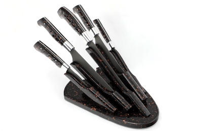 Набор ножей на подставке из акрила коричневого, сталь Х12МФ