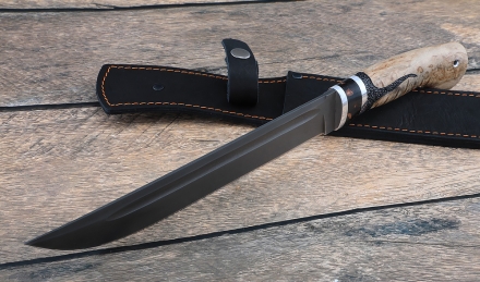 Нож казачий Пластун, сталь Х12МФ, рукоять карельская береза резная акрил коричневый Нож казачий Пластун, сталь Х12МФ, рукоять карельская береза резная акрил коричневый