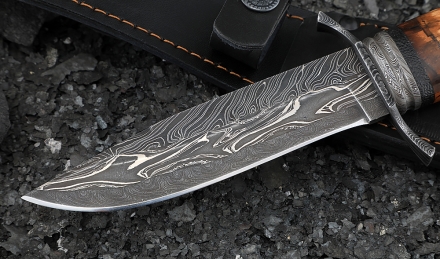 Авторский Нож Лидер сталь дамаск торцевой, рукоять кость мамонта отборный кап клёна янтарь Авторский Нож Лидер сталь дамаск торцевой, рукоять кость мамонта отборный кап клёна янтарь