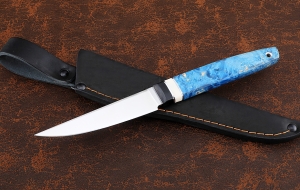 Нож Джур 95Х18 рукоять G10 черная, рог лося, карельская береза синяя