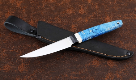 Нож Джур 95Х18 рукоять G10 черная, рог лося, карельская береза синяя