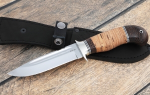 Нож охотничий "Лидер" сталь AUS-10, рукоять береста  Нож охотничий "Лидер" сталь AUS-10, рукоять береста