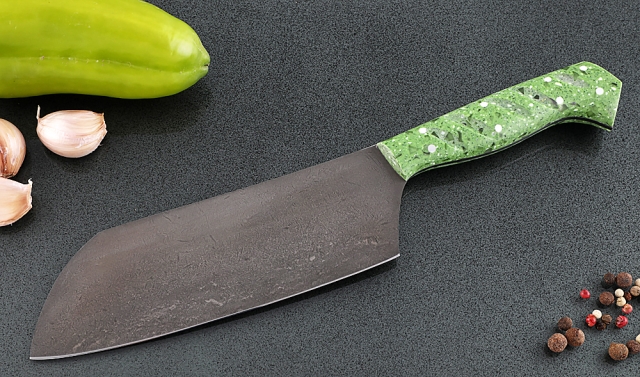 Нож Шеф №2 сталь Х12МФ, рукоять зеленый акрил 