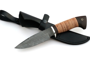 Нож Походный сталь дамаск, рукоять береста Нож Походный сталь дамаск, рукоять береста