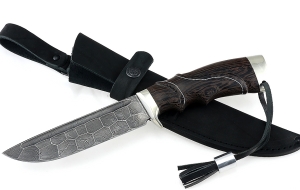 Нож Барракуда сталь дамаск полный камень рукоять венге резная, мельхиор 1