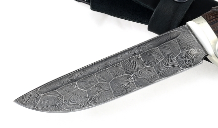 Нож Барракуда сталь дамаск полный камень рукоять венге резная, мельхиор 1