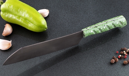 Кухонный нож Шеф №3 сталь Х12МФ, рукоять зеленый акрил Кухонный нож Шеф №3 сталь Х12МФ, рукоять зеленый акрил