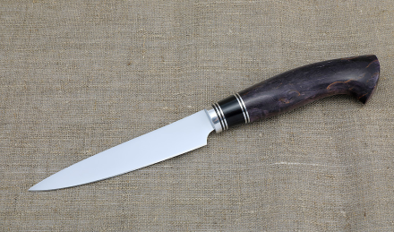 Кухонный набор из 4 ножей сталь ВН с никелем  рукоять черный граб и стабилизированная карельская береза фиолетовая подставка акрил черный и карельская береза фиолетовая Кухонный набор из 4 ножей сталь ВН с никелем  рукоять черный граб и стабилизированная карельская береза фиолетовая подставка акрил черный и карельская береза фиолетовая