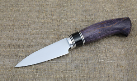 Кухонный набор из 4 ножей сталь ВН с никелем  рукоять черный граб и стабилизированная карельская береза фиолетовая подставка акрил черный и карельская береза фиолетовая Кухонный набор из 4 ножей сталь ВН с никелем  рукоять черный граб и стабилизированная карельская береза фиолетовая подставка акрил черный и карельская береза фиолетовая