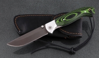 Нож Лиса-2, складной, сталь Х12МФ, рукоять накладки микарта зеленая с дюралью - Нож Лиса-2, складной, сталь Х12МФ, рукоять накладки микарта зеленая с дюралью