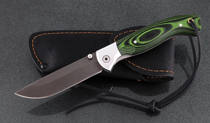 Нож Лиса-2, складной, сталь Х12МФ, рукоять накладки микарта зеленая с дюралью