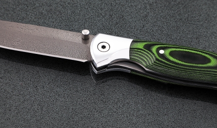 Складной нож Лиса-2, сталь Х12МФ, рукоять накладки микарта зеленая с дюралью Складной нож Лиса-2, сталь Х12МФ, рукоять накладки микарта зеленая с дюралью