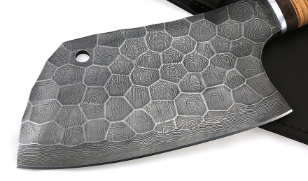 Тяпка №1 сталь дамаск,полный камень рукоять береста дюраль