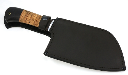 Тяпка №1 сталь дамаск,полный камень рукоять береста дюраль