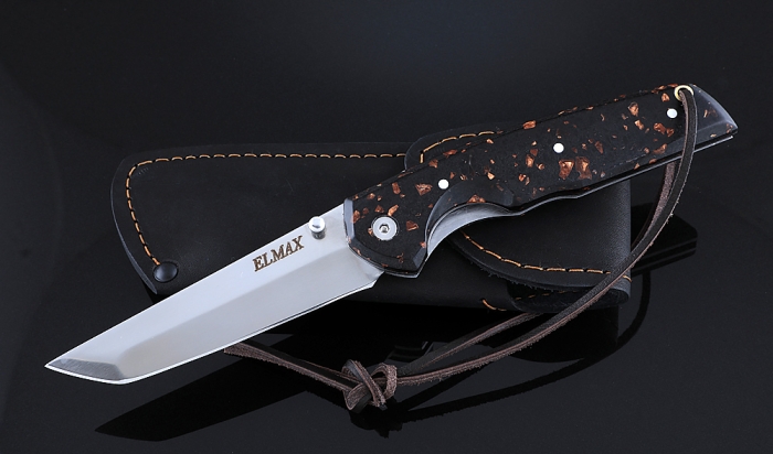 Нож Като, сталь Elmax, складной, рукоять накладки акрил коричневый