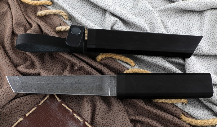 Нож Тантуха-3 сталь дамаск, рукоять и ножны черный граб