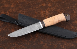 Нож из дамасской стали Ясень, рукоять береста