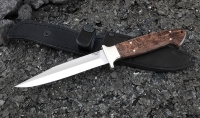 Нож Молния S390 цельнометаллический рукоять мельхиор, карельская береза коричневая