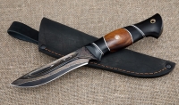 Нож Ангара дамаск ламинированный с воронением с долом черный граб железное дерево карбон